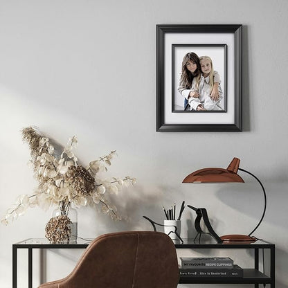 Yaetm 11x14 Black Picture Frame with Decorative Inner Frame & Tempered Glass, Display 8x10 Photos with Mat on Wall - Portrait or Landscape - Ideal for Office & Home Décor (Black, 2 Pack)