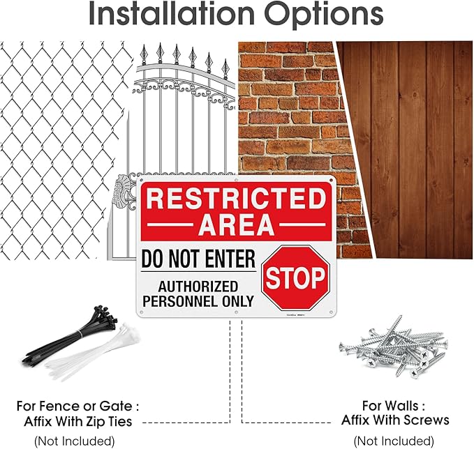 GicnKeuz Large "Restricted Area - Do Not Enter, Authorized Personnel Only" Metal Signs, 14 x 10 Inches Reflective Aluminum Signs, Fade Resistant/Waterproof, Easy to Install, Outdoor Use (2-Pack)