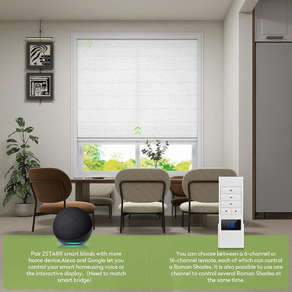 ZSTARR Smart Roman Shades Rechargeable Motorized Blinds with Remote Light Filtering Roman Window Shades Plain Fold Soft for Doors Bedroom, Custom Size (Light White)