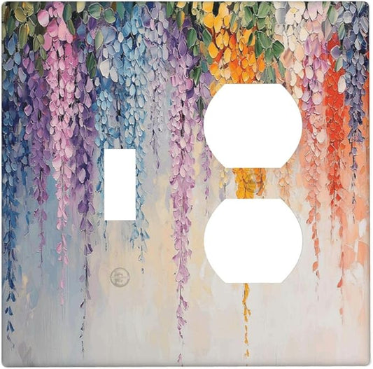 Colorful Wildflower Wisteria Cascade Floral Flower Wallplates 1 Toggle 1 Duplex Switch Plate Electrical GFCI Faceplate Decorative Light Switch Covers for Bedroom Living Room Decor
