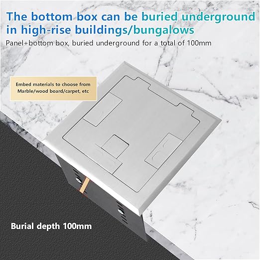 KYHSHJ Recessed Flat Hidden Socket Kit with 20 Amp Stainless Steel TR Receptacle Outlet Stainless+3-Port RJ45 Datacom Receptacle.Internal Height Adjustable，Corrosive Resistant Hardware，Silver