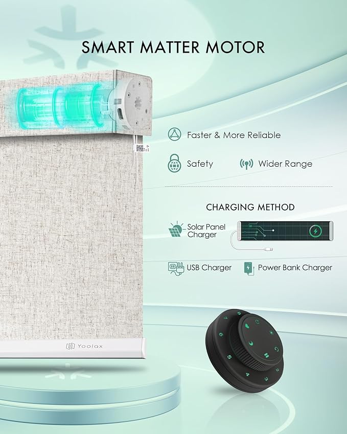 Yoolax Smart Blinds, Motorized Matter Roller Shades Light Filtering Automatic Blinds for Windows Motorized Shades Compatible with Alexa, Google Home, Homekit(Half Shading Linen Beige)