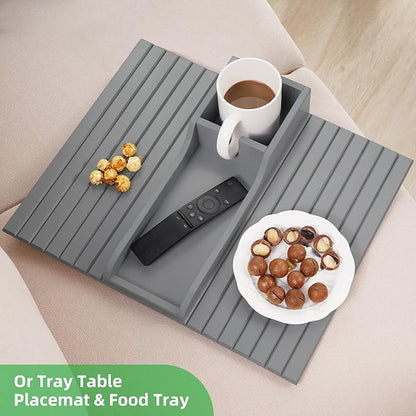 GEHE Bamboo Couch Cup Holder, Anti-Spill Sofa Arm Tray, Natural and Easy to Clean Couch Arm Cup Holder Armrest Tray Perfect for Cups, Beers, Snacks, Remote Control, Drinks