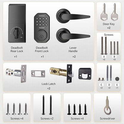 Keyless Entry Door Lock Set Smart Locks for Front Keypad Door Lock with Handle Automatic Lock One Time Password Anti Peeping Password IP54, Black