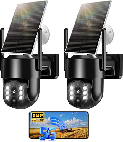 Solar Security Cameras Wireless Outdoor, 5G/2.4G Solar WIFI Cameras for Home Security,Solar Powered Outside Camera Wireless,Human Detection, Color Night Vision, 2-Way Talk for home Porch/Garage/Yard