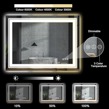 LED Bathroom Mirror, 72"X36" with Front and Backlit, Anti-Fog, Large Bathroom Vanity Mirror for Wall, Memory Function, Stepless Dimmable, Tempered Glass (Horizontal/Vertical)