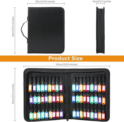 Zippered Key Case Organizer with Handle, Waterproof and Fireproof Key Binder with 54 Hooks and Tags Portable Key Storage Book for Offices Real Estate Agencies Hotels and Rental Management