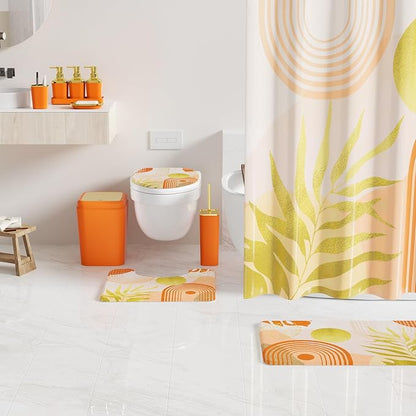 Bathroom Set - Bathroom Sets with Shower Curtain and Rugs, Bathroom Accessory Set, Orange Bathroom Accessories Set with Trash Can, Toilet Brush and Soap Dispensers