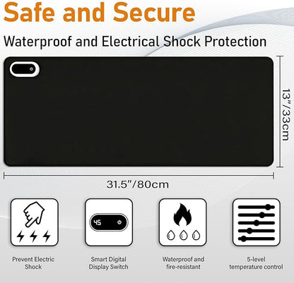 Heated Desk Pad, Heated Mouse Pad- 31.5 x 13 inch, Heated Desk Mat, Desk Warmer with 5 Heat Levels & Auto Shut-Off - Ideal for Office and Home (Black)