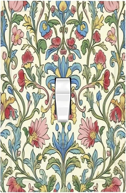 Decorative Light Switch Cover Boho Red Floral Morris Plant Leaves 1 Gang Single Toggle Device Electrical Faceplate Switchplates Decorator Outlet Wall Plate For Farmhouse Cabin Decor