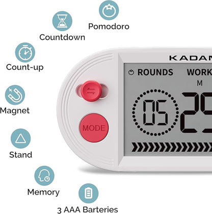 KADAMS Pomodoro Timer for Productivity Interval Countdown for Study Exams Gym Workouts Exercise HIIT Tabata -Magnets, Stand (Red)