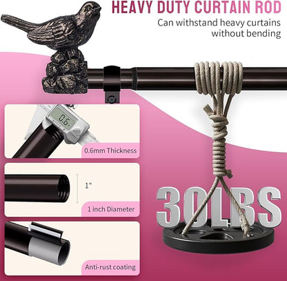 Curtain Rods for Window 18 to 45 Inches Vintage Bronze Curtain Rod with Bird Finials Adjustable Drapery Rod Heavy Duty Curtains Rods for Living Room Kitchen Window