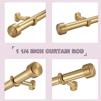 Heavy Duty Curtain Rods,1 1/4" Large Diameter Premium Nonadjustable Curtain Rod,60in/5ft Custom Window Treatment Rods with Durable Aluminum Brackets and End Caps,Gold Finish