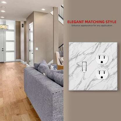 Decorative Outlet Covers Modern Grey Marble Texture 2 Gang Light Switch Cover Plate Single Toggle Duplex Wall Plates for Electrical Outlets Switch Plate Covers for Bedroom Kitchen Decor