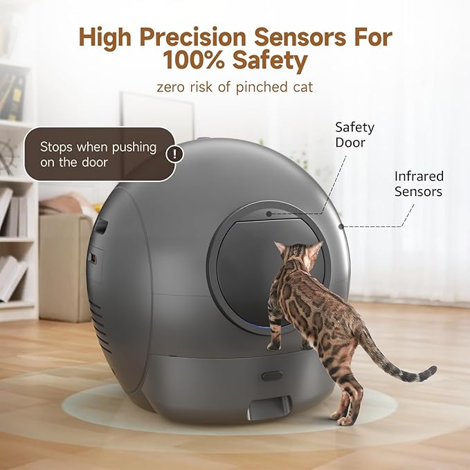 Upgraded Self Cleaning Litter Box, KungFuPet S2 Automatic Cat Litter Box Self Cleaning for Multi Cats, Extra Large Automatic Litter with Safety Protection, Odor Removal, APP Control Self Clean Robot