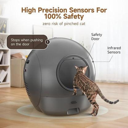 Upgraded Self Cleaning Litter Box, KungFuPet S2 Automatic Cat Litter Box Self Cleaning for Multi Cats, Extra Large Automatic Litter with Safety Protection, Odor Removal, APP Control Self Clean Robot