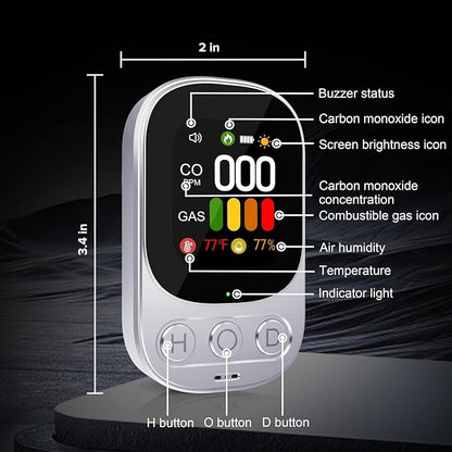 [2 Pack] 4-in-1 Carbon Monoxide Detectors Plug in, Portable Carbon Monoxide Detector with Battery Backup, HD Digital Display for CO, Gas, Temperature & Humidity Ideal for Home, Travel, Safety
