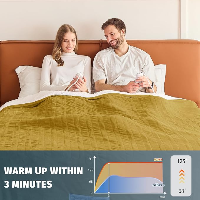 Heated Electric Blanket King Size - 90" x 100" Heating Blanket with Dual Control, 10 Heating Levels & 8 Hours Auto Off, Soft Warm Flannel Blanket, Christmas Birthday Gifts for Senior Grandma