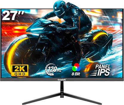 Gawfolk Gaming Monitor 27 inch QHD IPS, PC Screen 120Hz 2K (2560×1440P), Ultra-Thin Zero Frame Computer Display for Home Office Business, DP, HDMI, Wall-Mounted