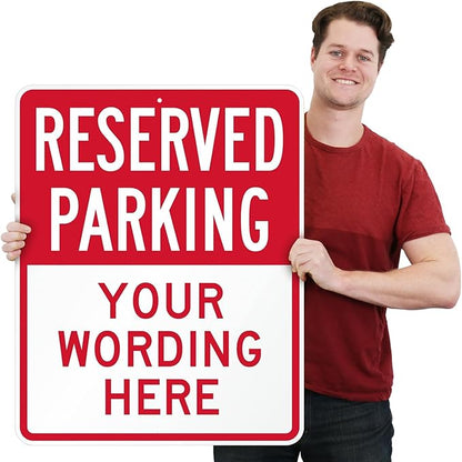 SmartSign 30 x 24 inch Custom “Reserved Parking” Metal Sign - Add Text, 80 mil Laminated Rustproof Aluminum, Red and White, Made in USA
