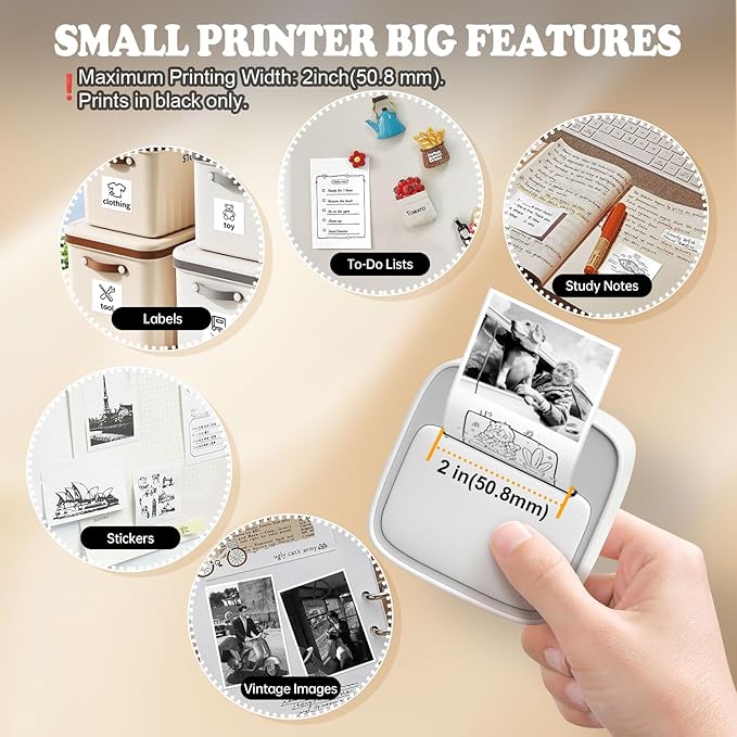 iDPRT S1 Portable Sticker Printer, Mini Thermal Printer with 1 Roll Paper, Bluetooth Inkless Printpods, Pocket Label Maker Suitable for Study Notes, Graphics, Students, Kids Gift, Free App, Grey