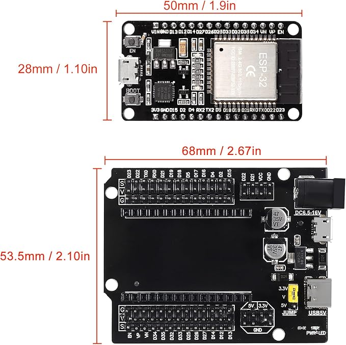 3 Set ESP32 ESP-32S WiFi Development Board NodeMCU ESP-WROOM-32 Microcontroller with ESP32 GPIO Breakout Board 30Pin Type-C Micro USB Dual Interface ESP32 Shield 30P Expansion Board