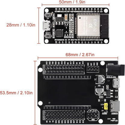 3 Set ESP32 ESP-32S WiFi Development Board NodeMCU ESP-WROOM-32 Microcontroller with ESP32 GPIO Breakout Board 30Pin Type-C Micro USB Dual Interface ESP32 Shield 30P Expansion Board
