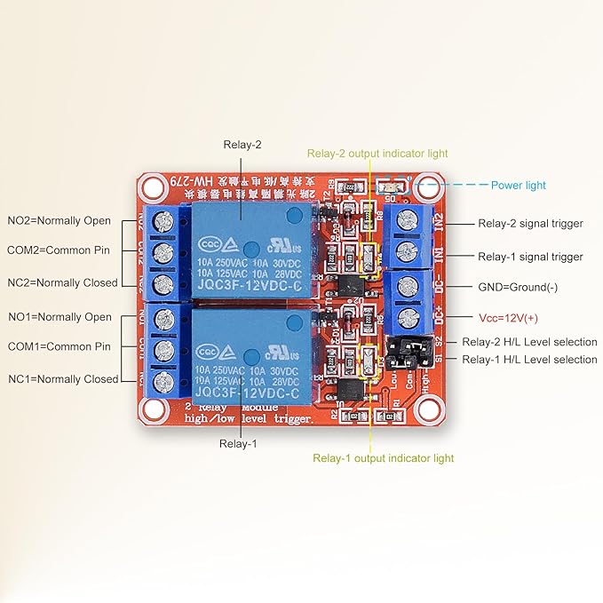 [2-Pack] DC 12V Relay Module 2-Channel Relay Switch with Optocoupler Isolation High/Low Level Trigger