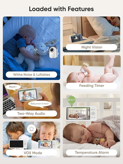 bonoch 1440p Baby Monitor with 2 Cameras 240h Long-Lasting, 5.5" No WiFi Split Screen Dual Video Monitor, Smart Detect for Crying/Sleep Turnover/Motion, Hack Proof, White Noise, Night Vision, Gifts