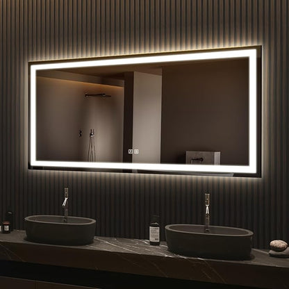 APRILSOUL 60x48 Inch LED Bathroom Mirror with Front and Backlit, Makeup Mirror with 3 Color Lights, Memory Function, Anti-Fog and Dimmable Light (Horizontal)