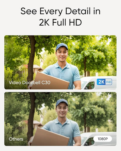 eufy Security Video Doorbell Camera C30, Battery Powered,2K FHD,165° Ultra-Wide View,Easy Installation, Live Video Call, AI Human Detection for People and Packages,HomeBase 3 Compatible,No Monthly Fee