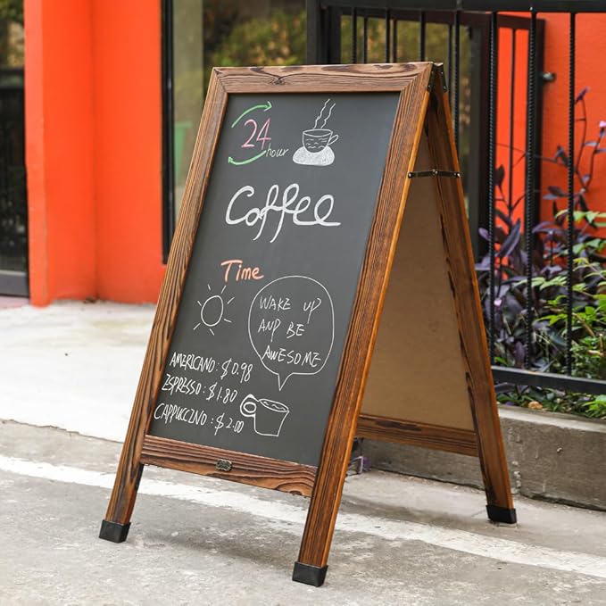 TenXVI Designs 40"x22" A-Frame Sign, Torched Wood Sandwich Board, Double-Sided Magnetic Chalkboard for Cafe, Bar, Restaurant Owners, Wedding Planners, Outdoor Sandwich Board Signs