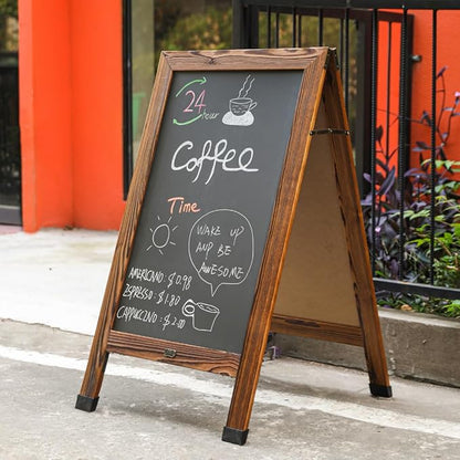 TenXVI Designs 40"x22" A-Frame Sign, Torched Wood Sandwich Board, Double-Sided Magnetic Chalkboard for Cafe, Bar, Restaurant Owners, Wedding Planners, Outdoor Sandwich Board Signs