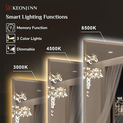 Keonjinn 20 x 28 Inch Backlit Mirror Bathroom, Frameless LED Mirror for Bathroom, Beveled Edge, HD Tempered Glass, UL-Listed LED Driver, Anti-Fog, Dimmable, Memory Function, French Cleat Installation