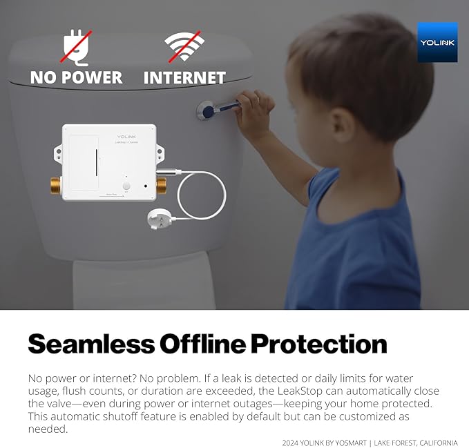 YoLink LeakStop 1-Channel for Toilets/Sinks, Auto Shutoff Valve & Leak Detector, Real-Time Monitoring, LoRa Long-Range, 2 AA Up to 5-Year Battery, App/SMS/Email Alerts – Hub Required