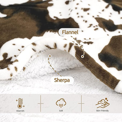 Electric Blanket Twin Size - Reversible Sherpa & Flannel, 62"× 84" Heated Throw Blanket with 6 Heat Settings & 1-12H Timer, Machine Washable, Warm Gift for Women, Brown Cow Print