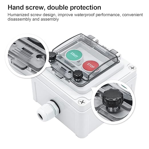 IP67 Button Switch Outdoor Waterproof Box 2 Push (Letter) Red and Green Automatic Rest Momentary Button with Protective Cover Anti-misoperationSwitch(AC/DC 6A-110V/3A-240V/2.5A-380V)