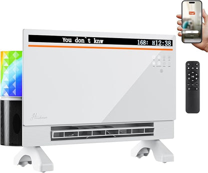 1800W Smart Panel Space Heater with Bluetooth Speaker,Play Music & Lyric Display & RGB Lights, 6-in-1 Heater Fan, App/Voice/Remote/Touch Control, Wall-Mount or Freestanding, Works with Alexa