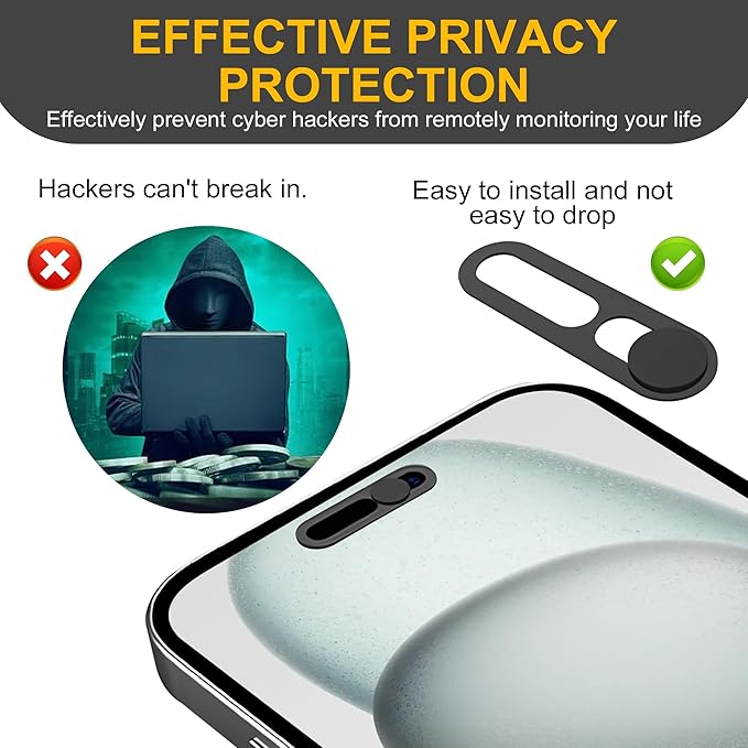 3 Pack Privacy Cover Compatible for iPhone 15/iPhone 15 Plus with 2 Front Camera Privacy Cover, Anti-Spy Camera Cover, Easy-Adhesive Design, Safeguard on iPhone 15/15 Plus.Black