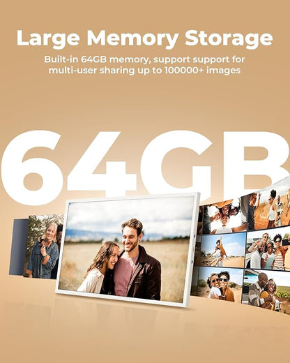 NGTeco Digital Picture Frame 64GB, 10.1" HD Touch Screen Digital Photo Frame, 5000mAh Cordless Battery & Magnetic Wireless Charging, Photo/Video Sharing via Frameo App