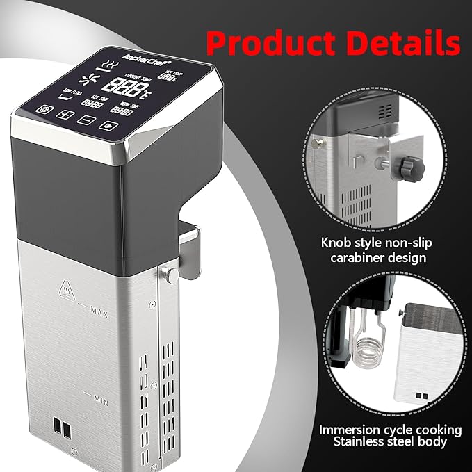 AnchorChef Immersion Circulator, Commercial Restaurant Sous Vide Machine，Large capacity sous vide, Fast-Heating，Sous vide cooker 1400W，With large Touchscreen Accurate Temperature Timer (110V)