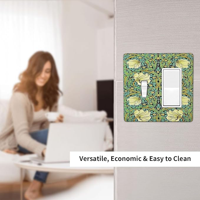 Outlet Covers William Morris Vintage Floral Yellow Flowers Green Leaf 1 Toggle 1 Rocker Combination Decorative Wall Plate Electrical Switch Plates Light Switch Cover Plate for Bedroom Decor