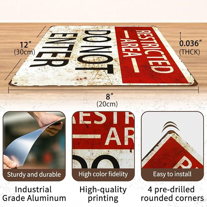 dingleiever-Restricted Area Sign -Do Not Enter Wall Art Sign 812 inch