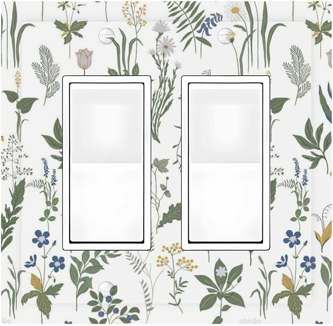 Decorative Outlet Covers Floral Green Leaf Plant Flowes 2 Gang Double Gfci Rocker Electrical Wall Panels Light Switch Cover Plate For Bed Room Farmhouse Decor