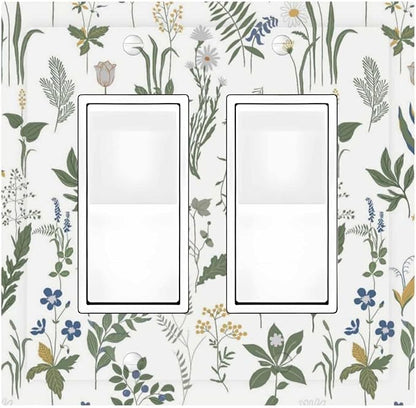 Decorative Outlet Covers Floral Green Leaf Plant Flowes 2 Gang Double Gfci Rocker Electrical Wall Panels Light Switch Cover Plate For Bed Room Farmhouse Decor