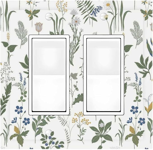 Decorative Outlet Covers Floral Green Leaf Plant Flowes 2 Gang Double Gfci Rocker Electrical Wall Panels Light Switch Cover Plate For Bed Room Farmhouse Decor
