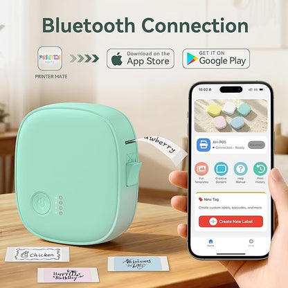 Mini Label Maker Machine with Tape – Portable Bluetooth Mini Label Printer, Wireless Thermal Label Maker, Waterproof & Rechargeable, Built-in Cutter, for Home, Office, School, Kitchen – Green