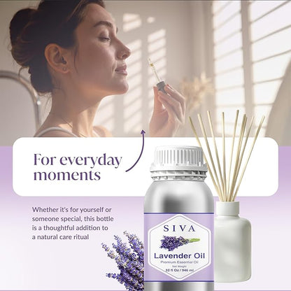 Siva Lavender Essential Oil – 32 Fl Oz – 100% Natural Lavender Oil - for Diffuser, Hair Care, Face, Skin Care, Aromatherapy, Scalp and Body Massage, Soap and Candle Making