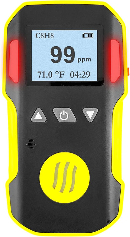 Styrene Gas Detector (C8H8) by Forensics | USA NIST Calibration & Certificate | Dust & Explosion Proof | USB Recharge | Sound, Light and Vibration Alarms | 0-100 ppm |