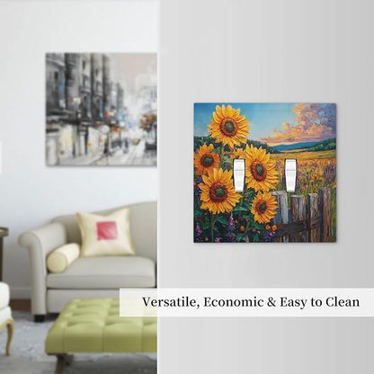 Decorative Light Switch Cover Plate Rustic Wilderness Sunflower Lavender Muzha Oil Painting 2 Gang Wall Plate Oversized Double Toggle Two Switch Wall Cover Plate Faceplate